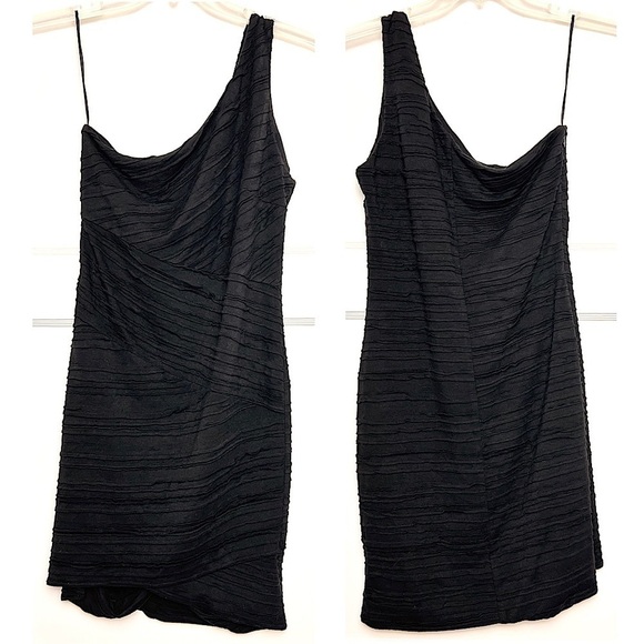 RONNY KOBO One Shoulder Ruched Asymmetrical Grecian Draped Bodycon Mini Dress L - Picture 3 of 6